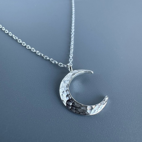 Sterling Silver Hammered Moon Necklace - Picture 11 of 11